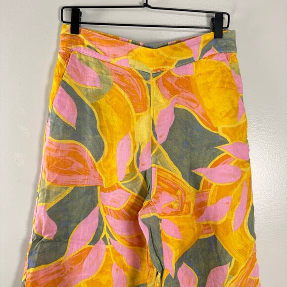 Tahari Women's Multicolor 100% Linen Elastic Waist High Rise Capri Pant Floral M - Picture 2 of 9